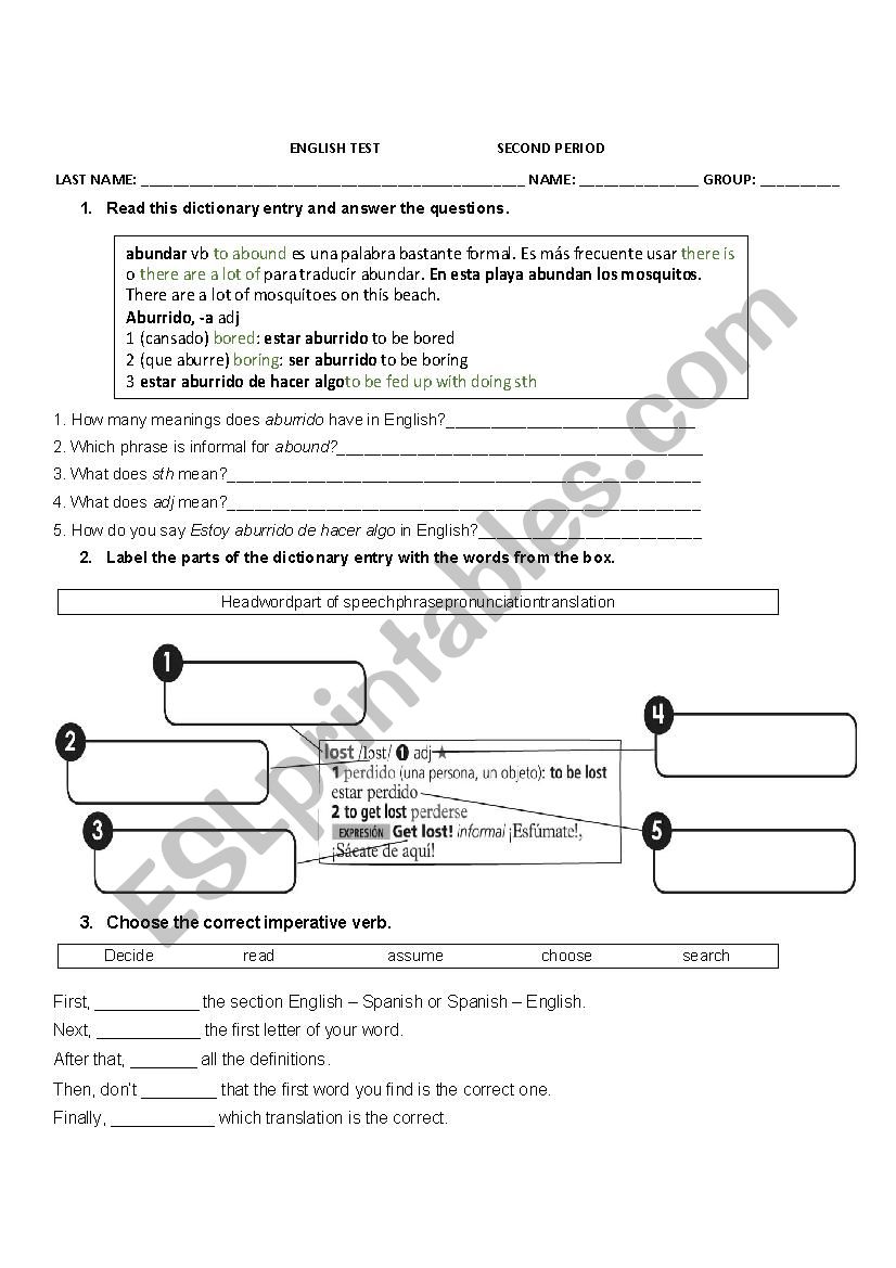 English Test Second Period Secondary School