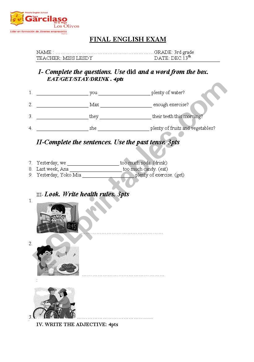 exam worksheet