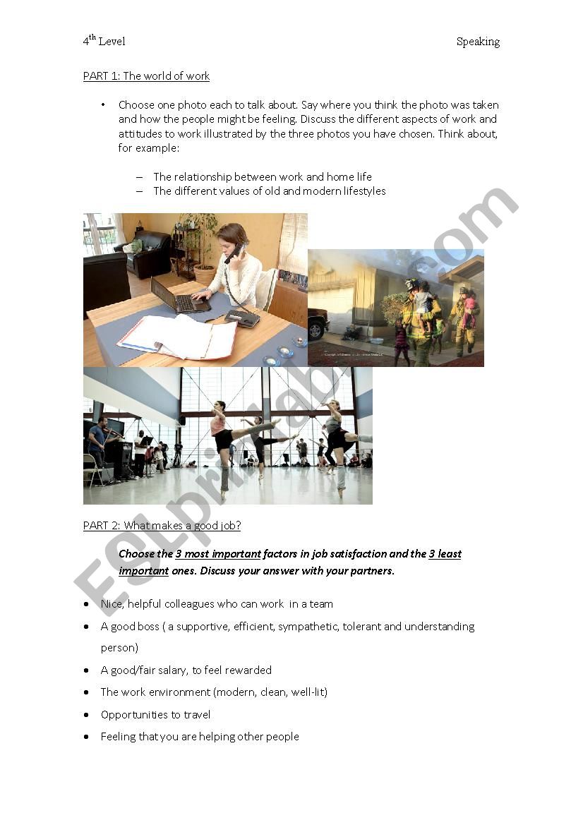 World of work-SPEAKING worksheet