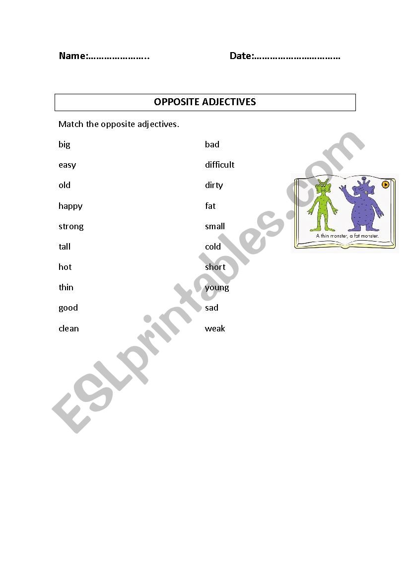 Opposite adjectives worksheet