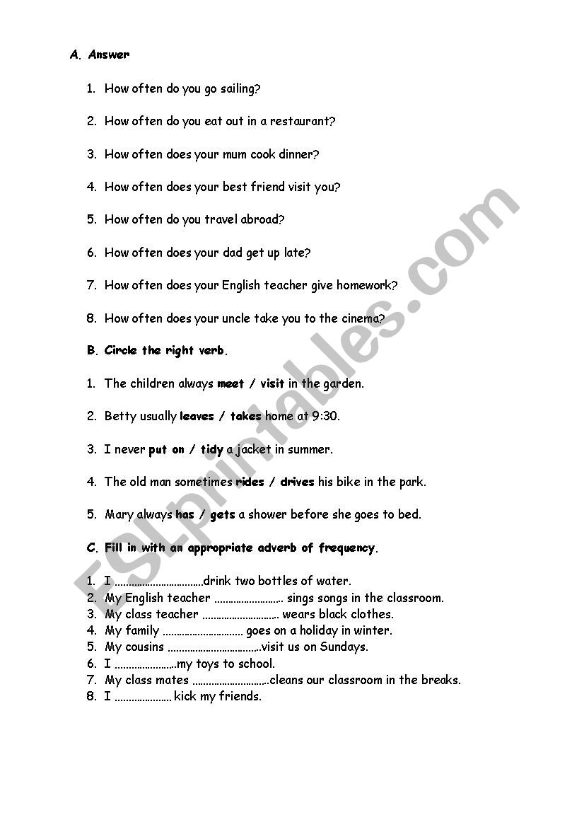 adverbs of frequency worksheet