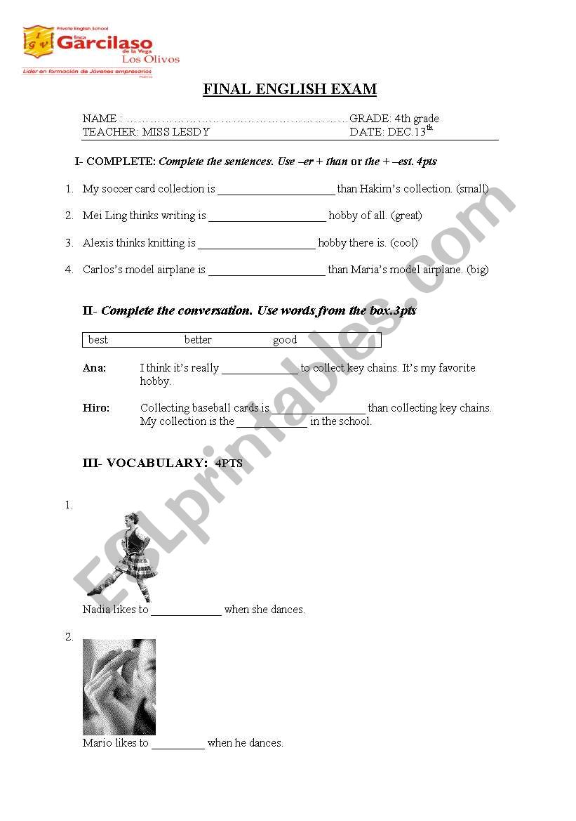 exam worksheet