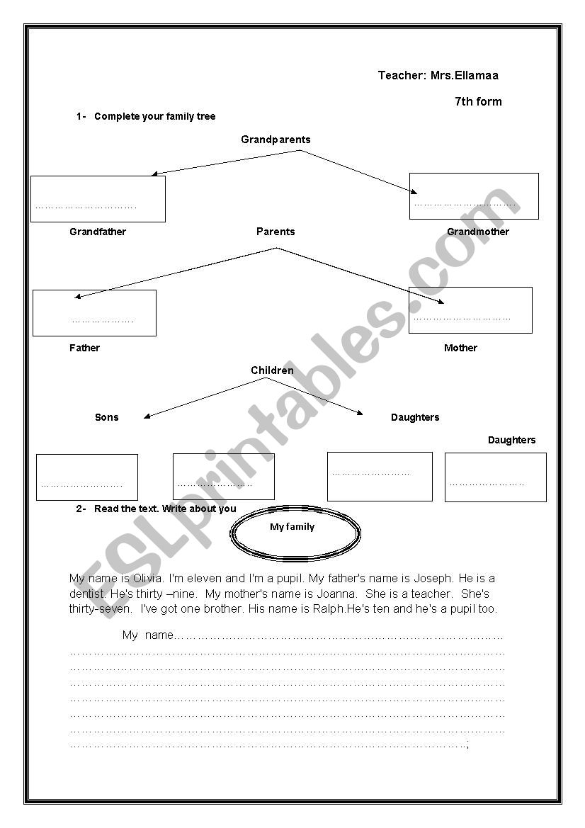 complete  your family tree worksheet