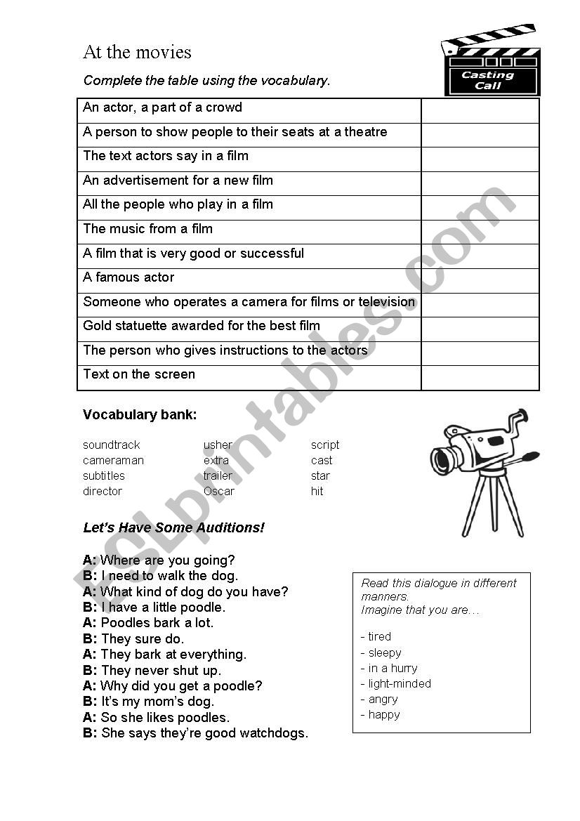 At the Movies worksheet