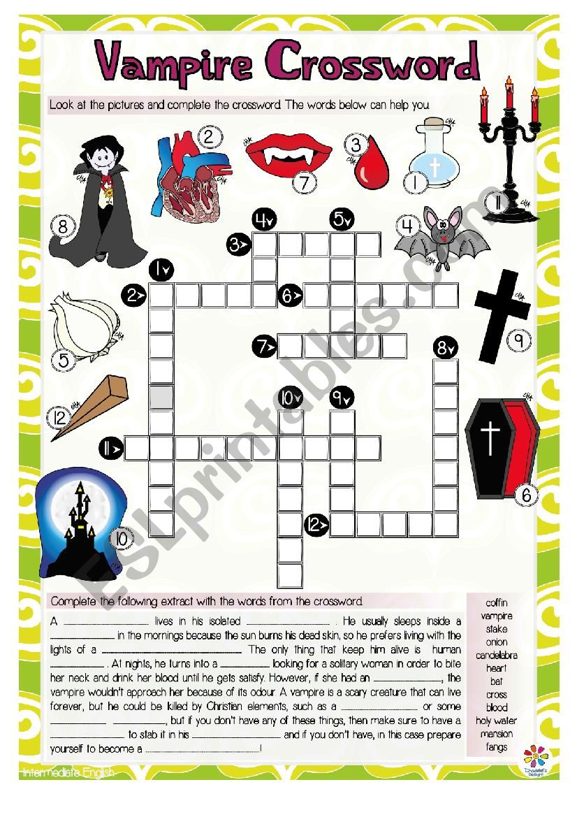 Vampire CROSSWORD worksheet