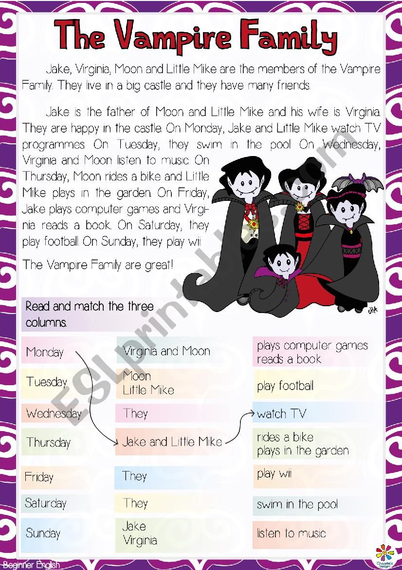 The Vampire Family READING ACTIVITY