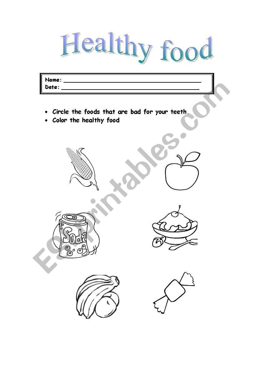 English worksheets: healthy and unhealthy food