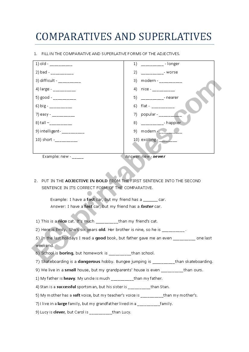 COMPARATIVES AND SUPERLATIVES worksheet