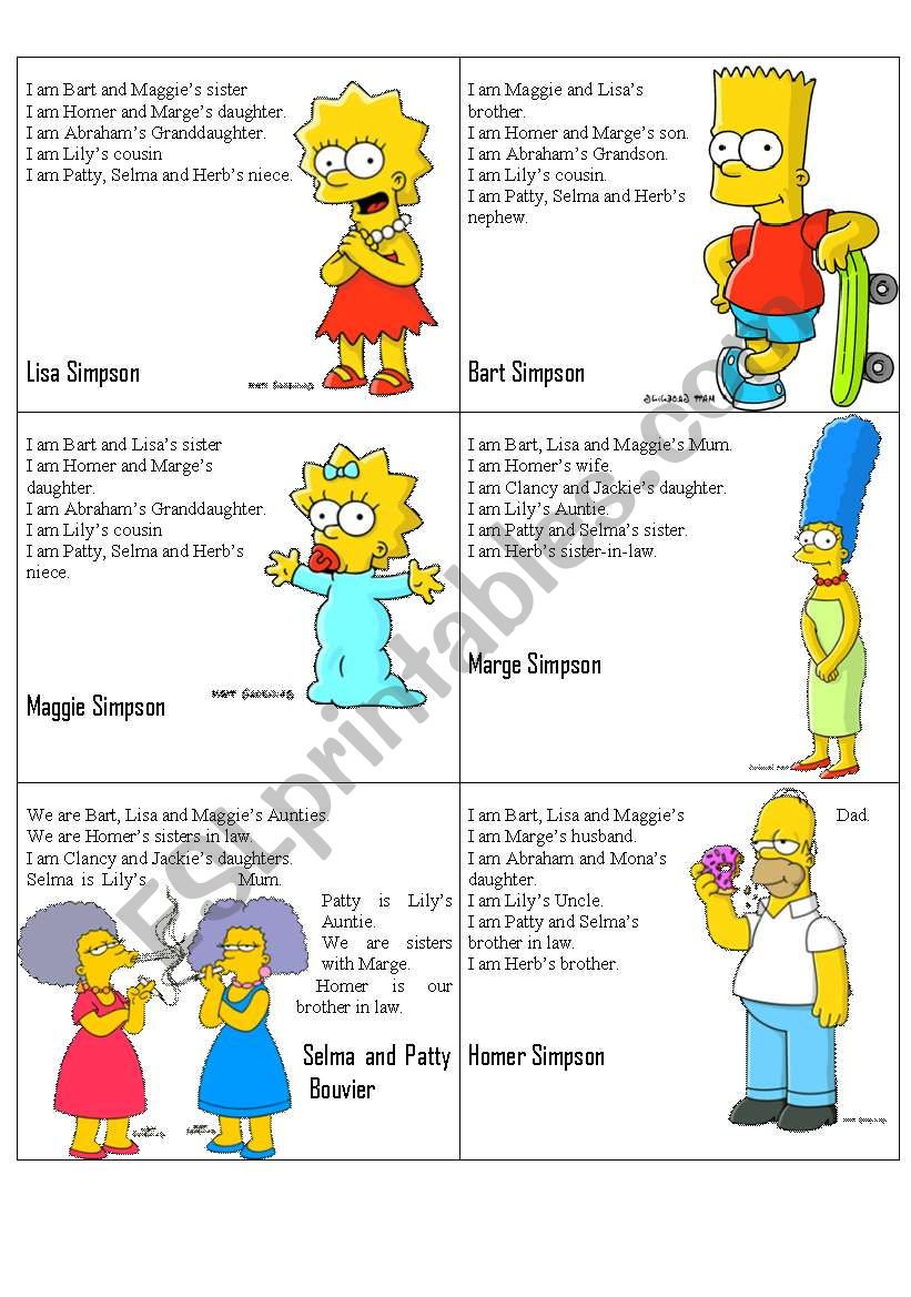 Simpsons Family Flashcards worksheet