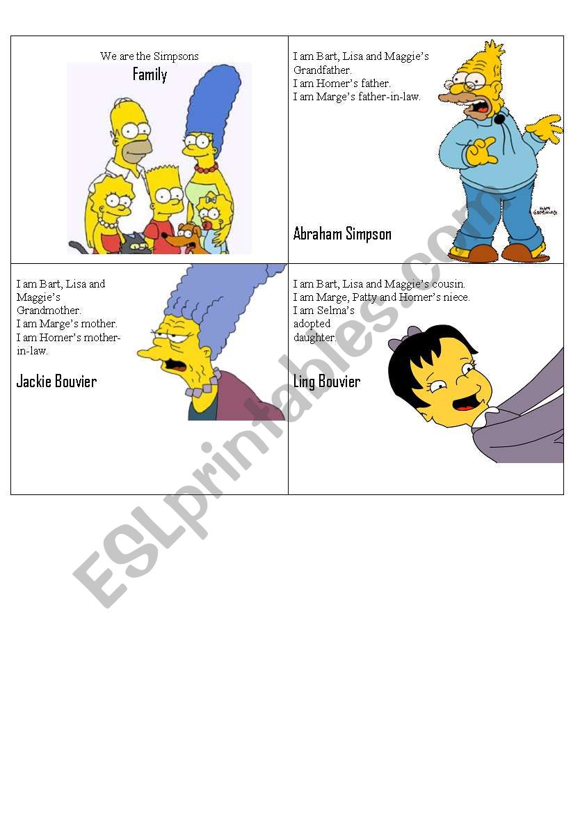 Simpsons Family Flashcards 2 worksheet