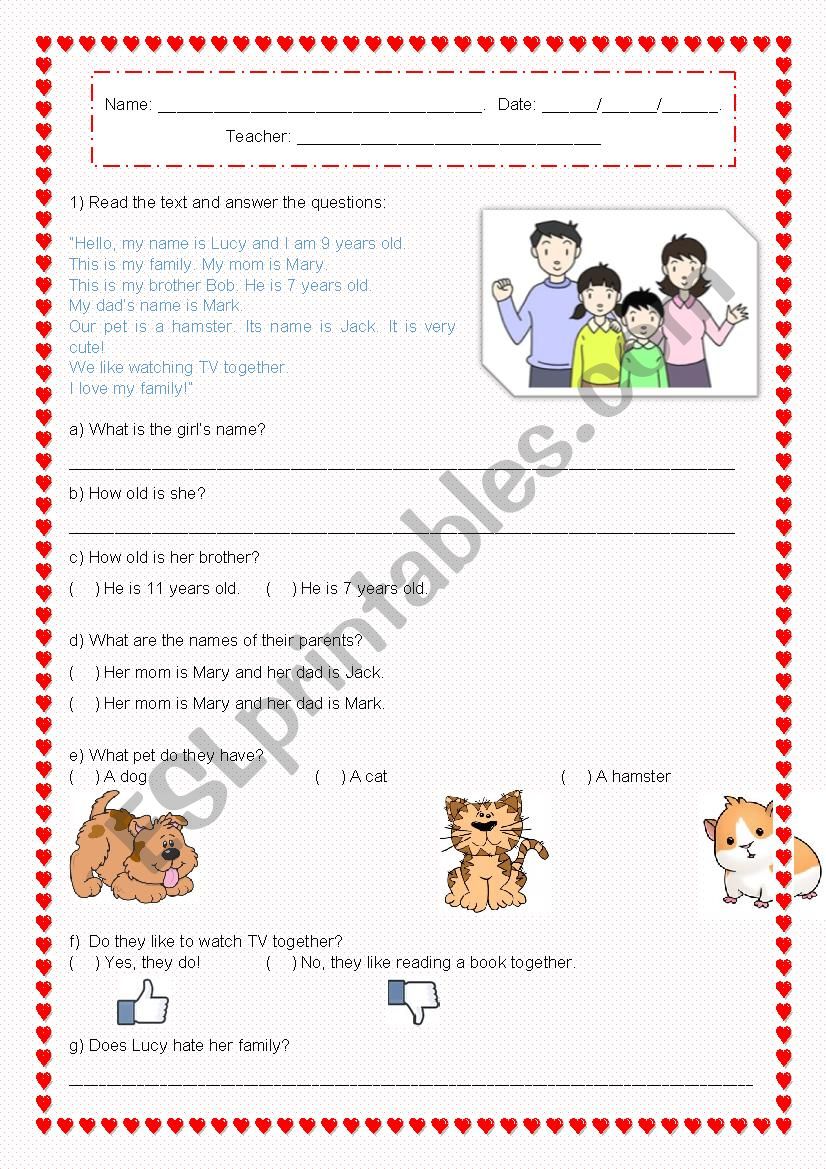 Lucys Family worksheet