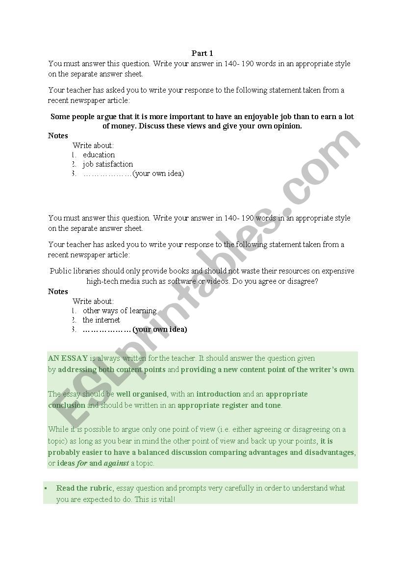 Writing ideas worksheet