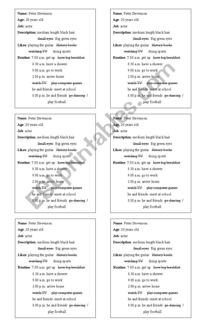 describing a person worksheet