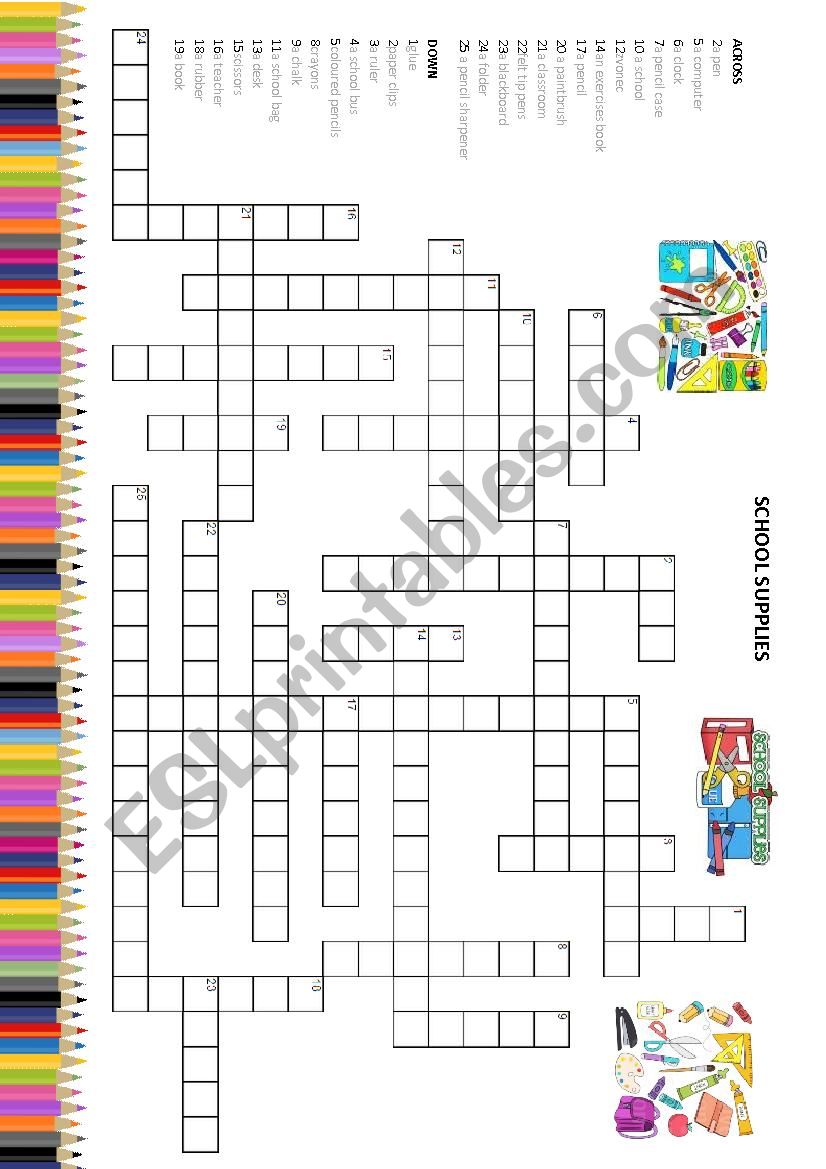  SCHOOL VOCABULARY - CROSSWORD PUZZLE