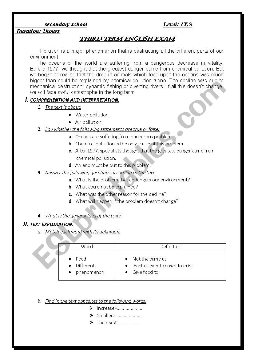exam for 1st year  learners worksheet