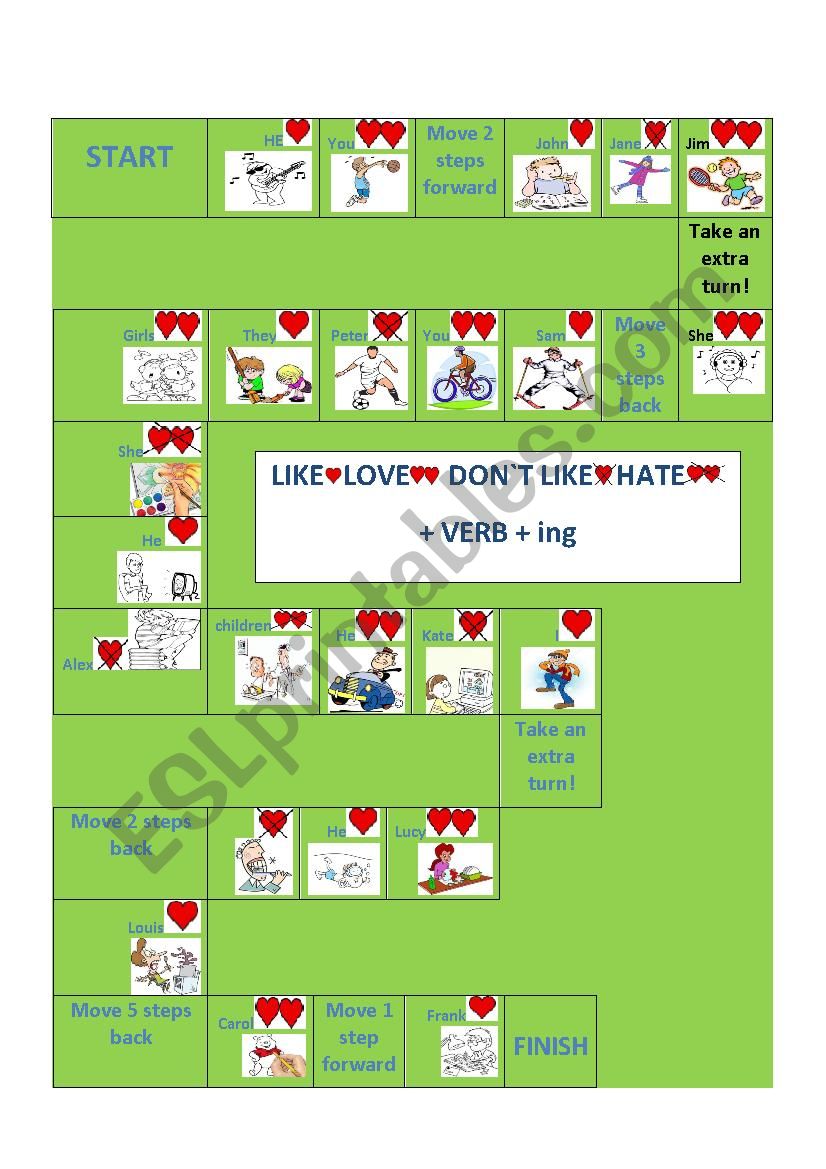 Like, love, hate + verb+ ing ESL worksheet by