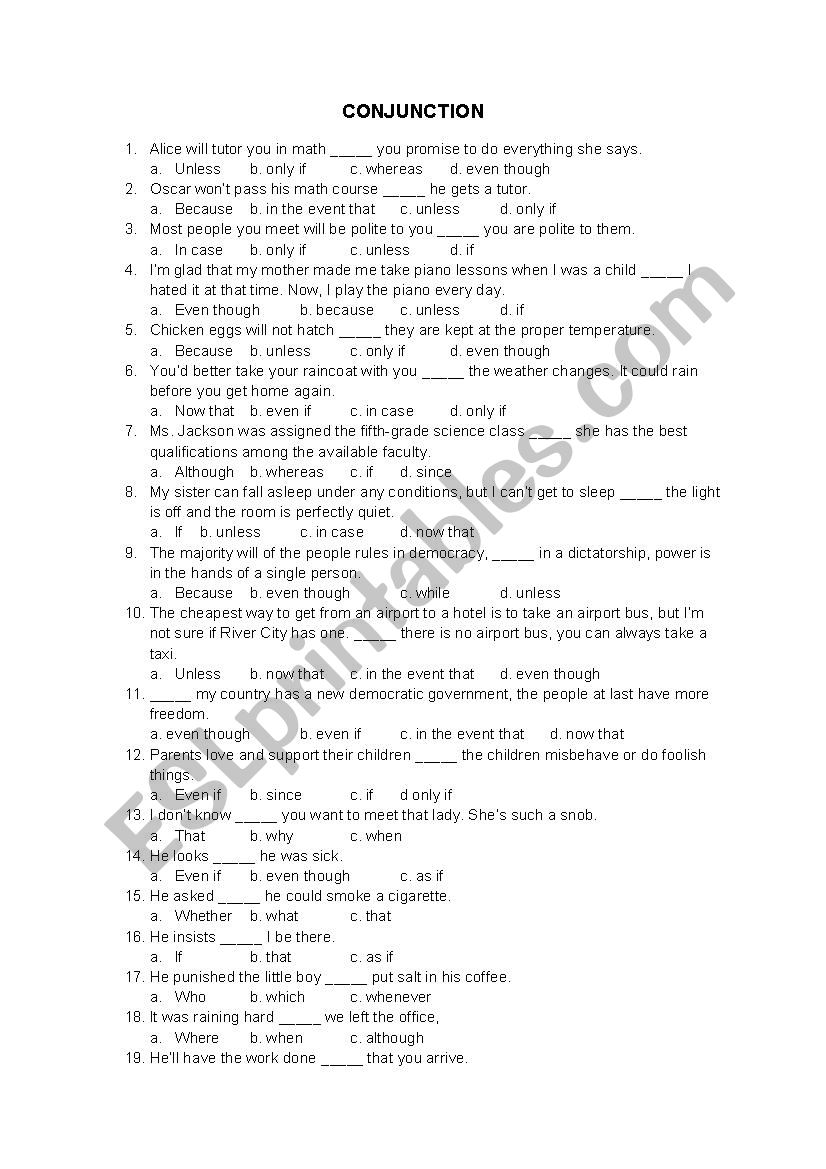 CONCJUNTION worksheet