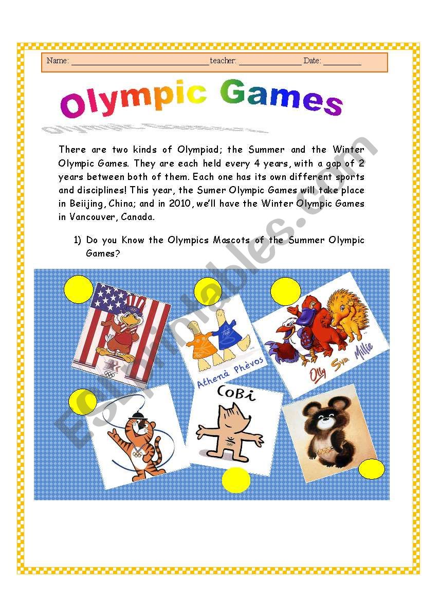 Olympic Games - Activities worksheet