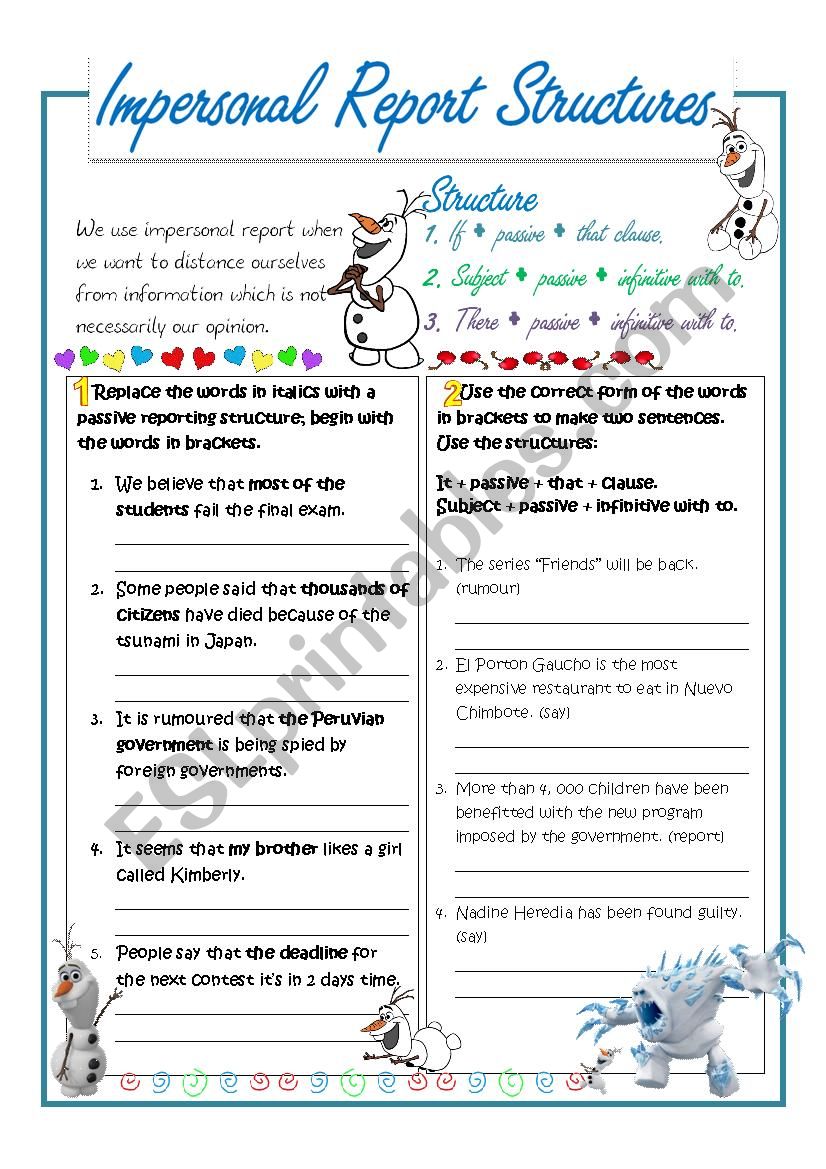 impersonal structures worksheet