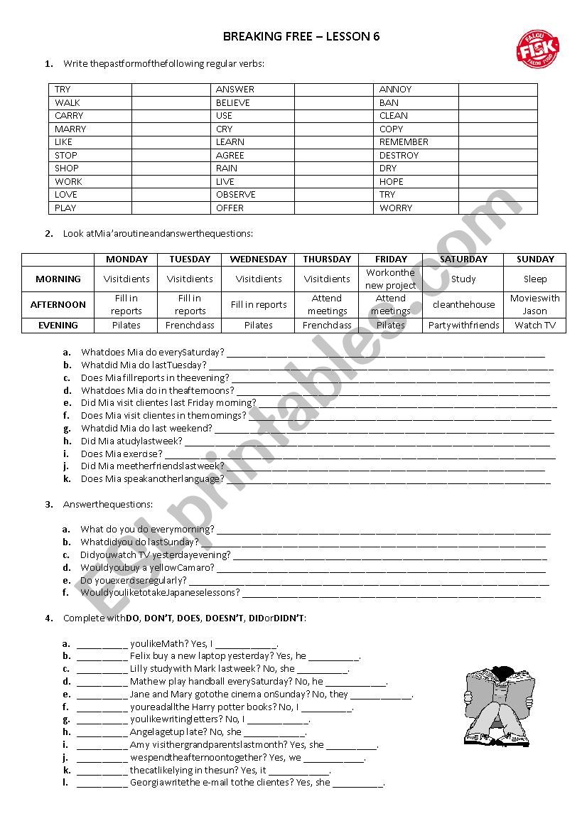 PAST SIMPLE - REGULAR VERBS worksheet