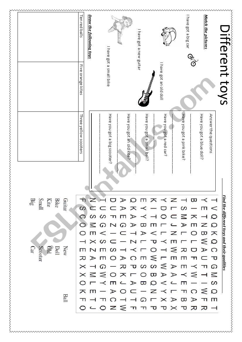 Toys reinforcement worksheet