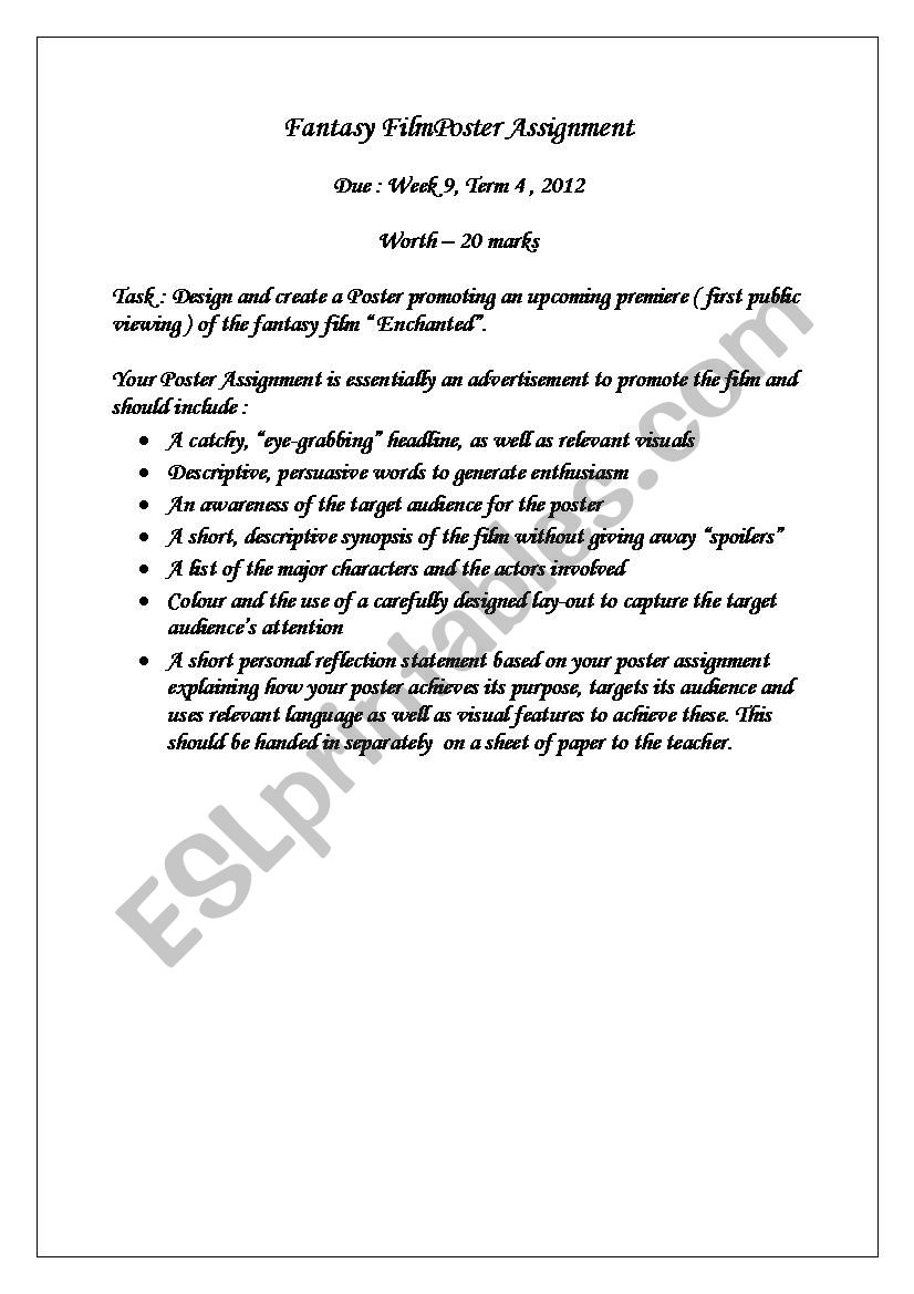 Year & Fantasy Poster worksheet