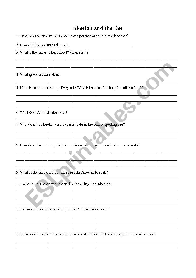 Akeelah and the Bee film worksheet