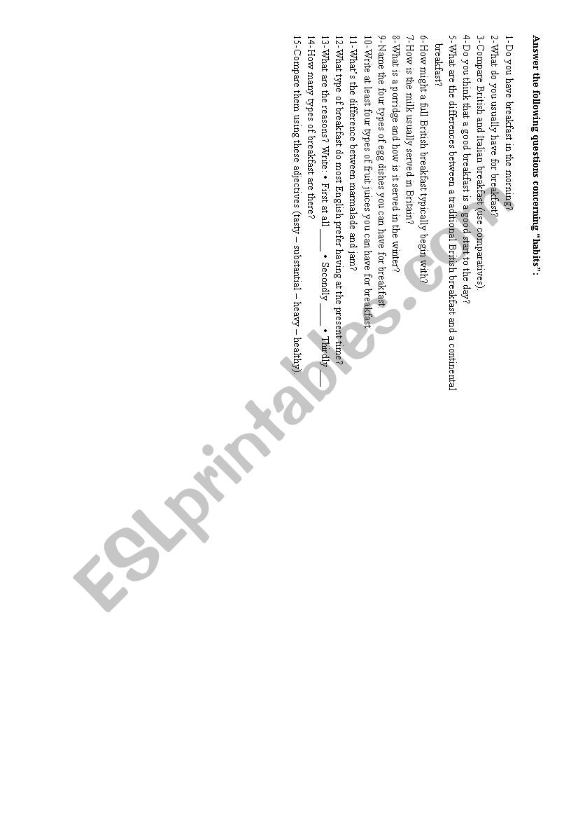 British breakfast worksheet