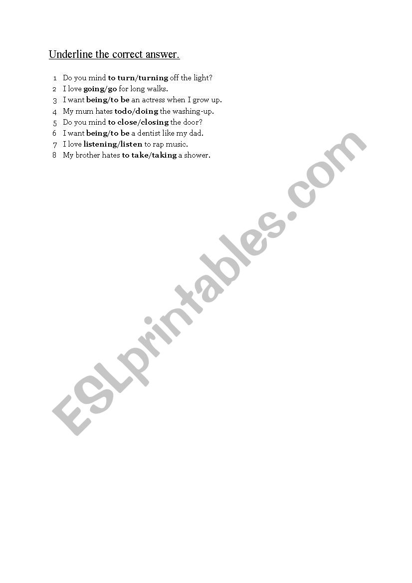 infinitive or ing worksheet