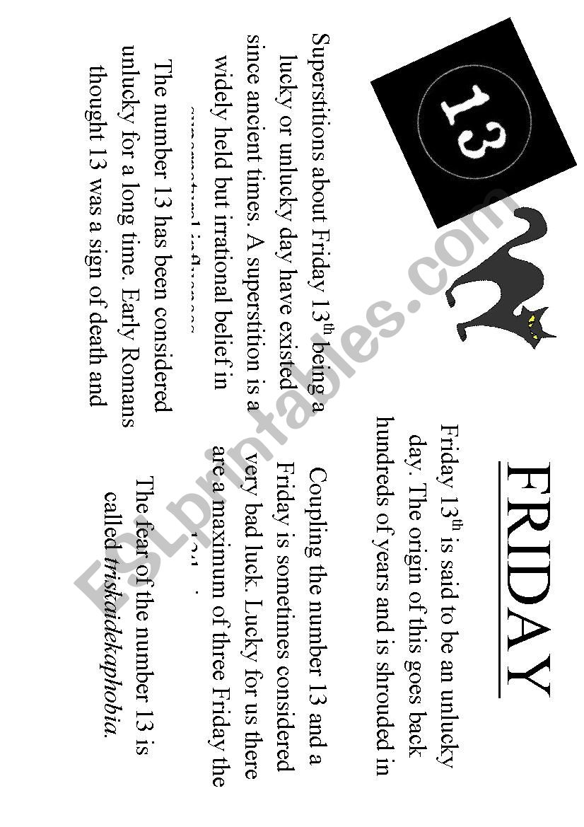 Friday 13th Fact Sheet worksheet