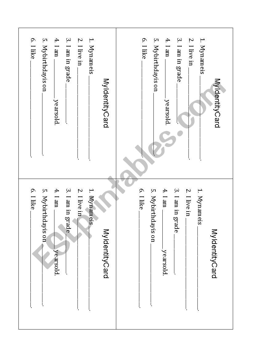 My identity card worksheet