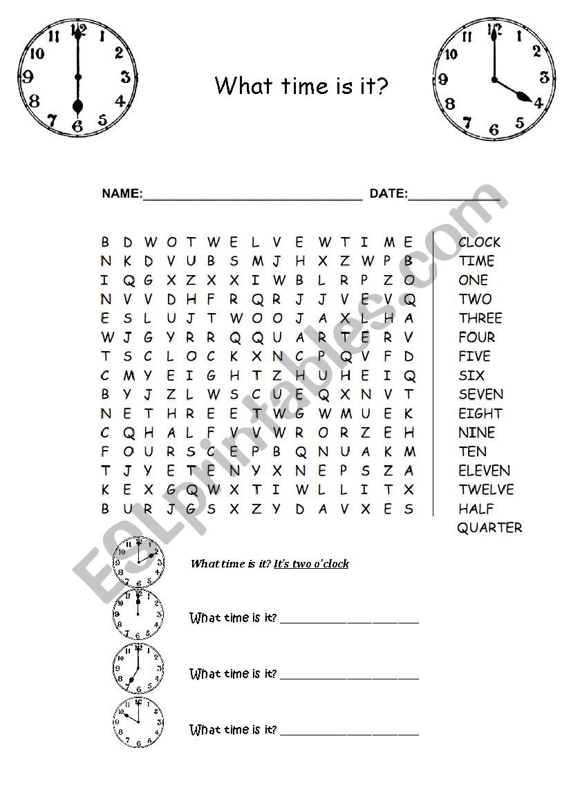 Time lesson worksheet