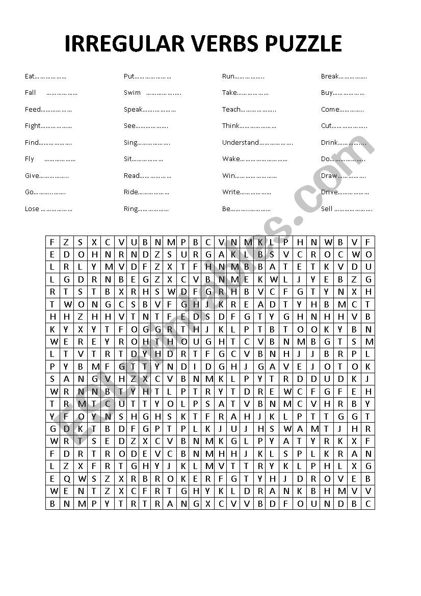 IRREGULAR VERBS PUZZLE worksheet