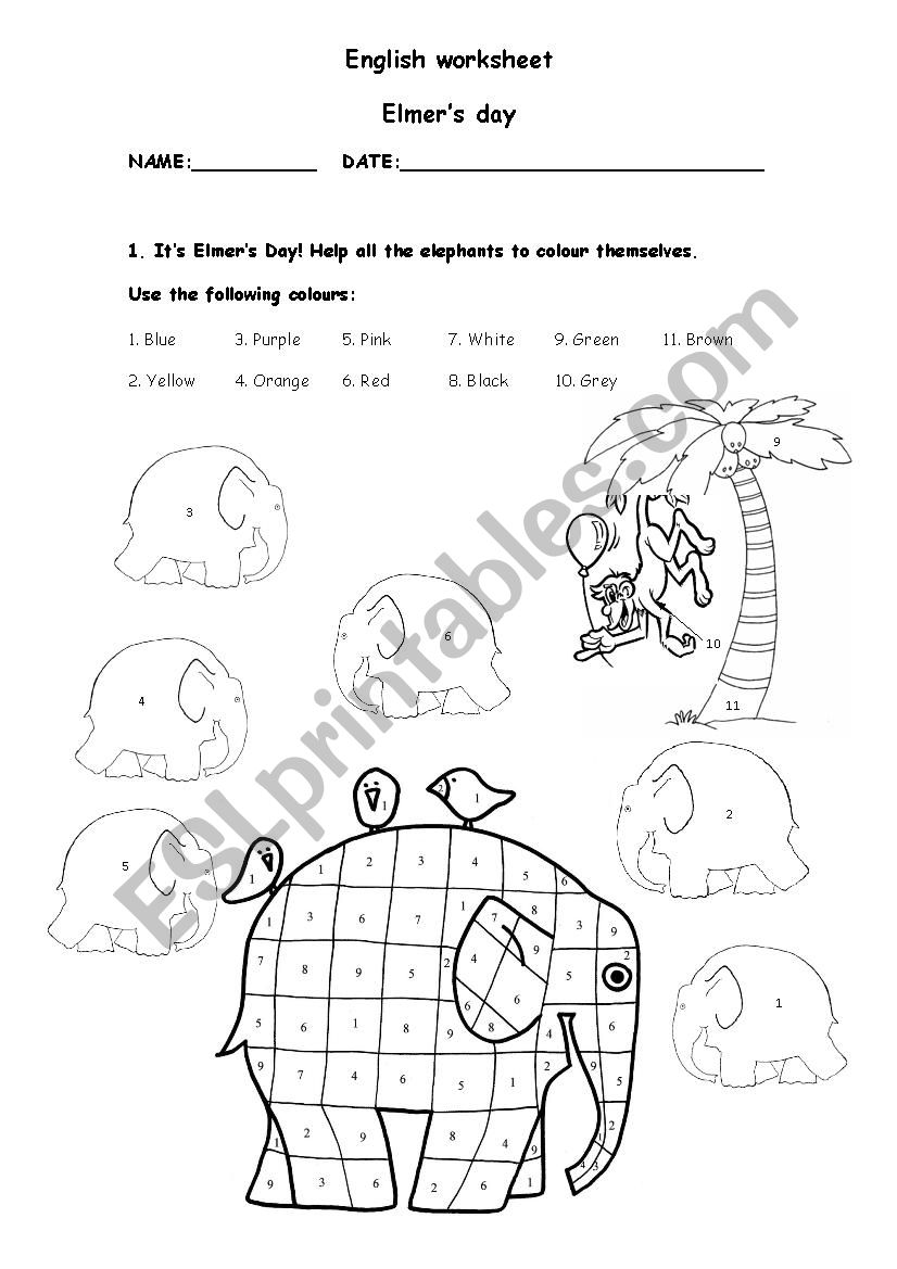 Elmers colours worksheet