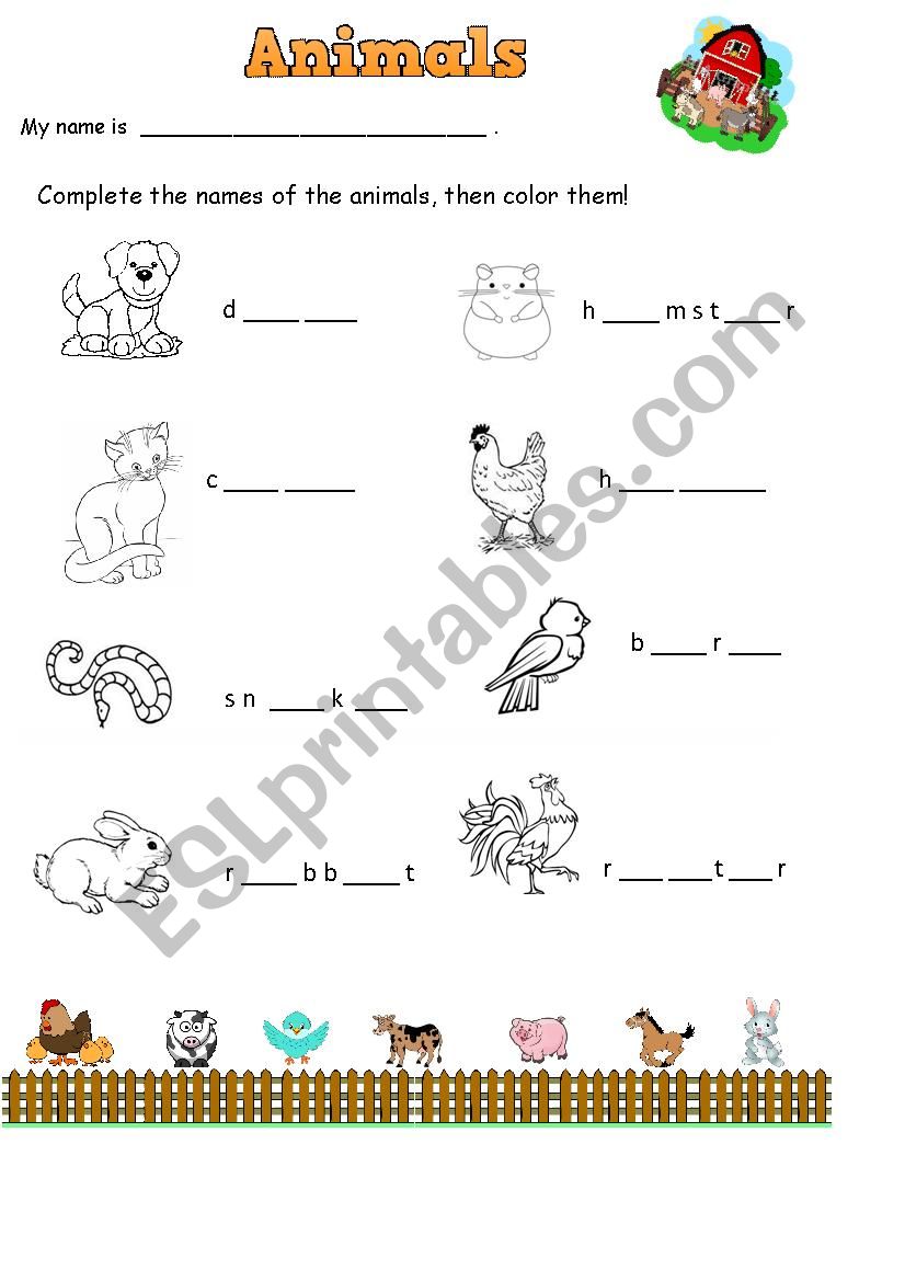 Animals worksheet