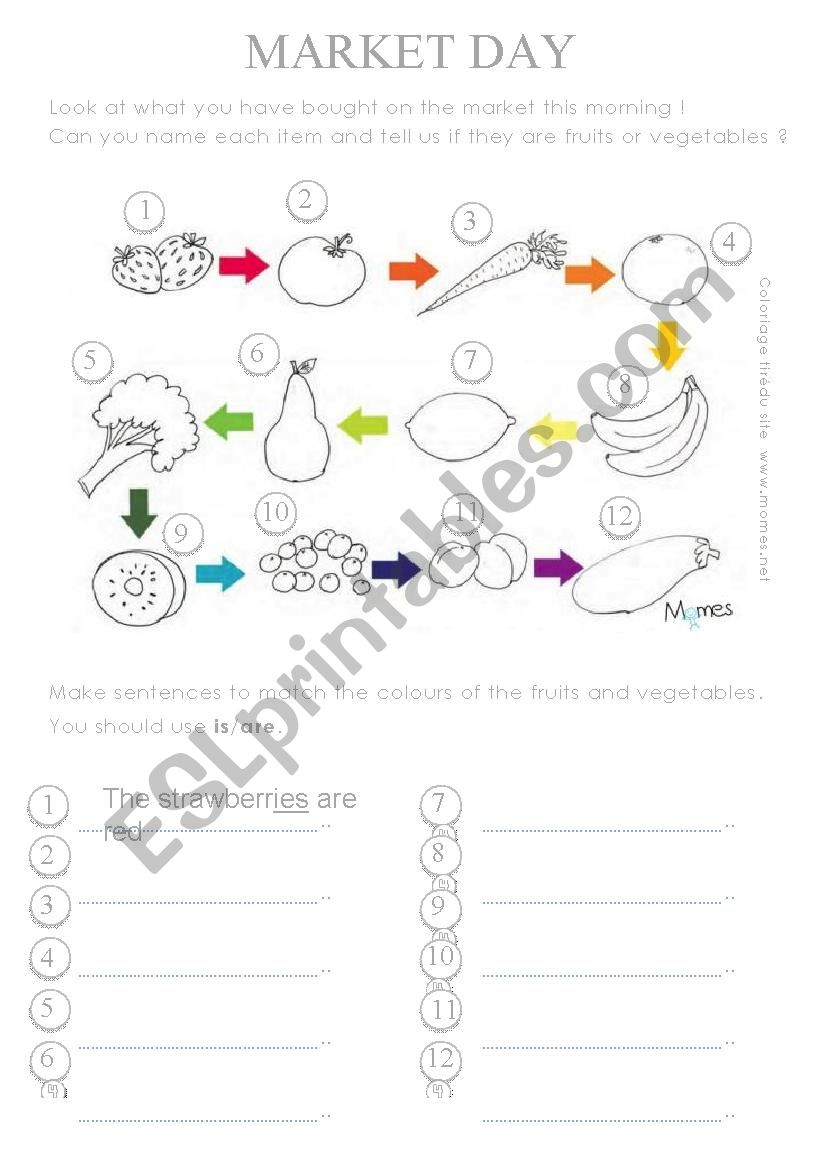 market day colouring sheet worksheet