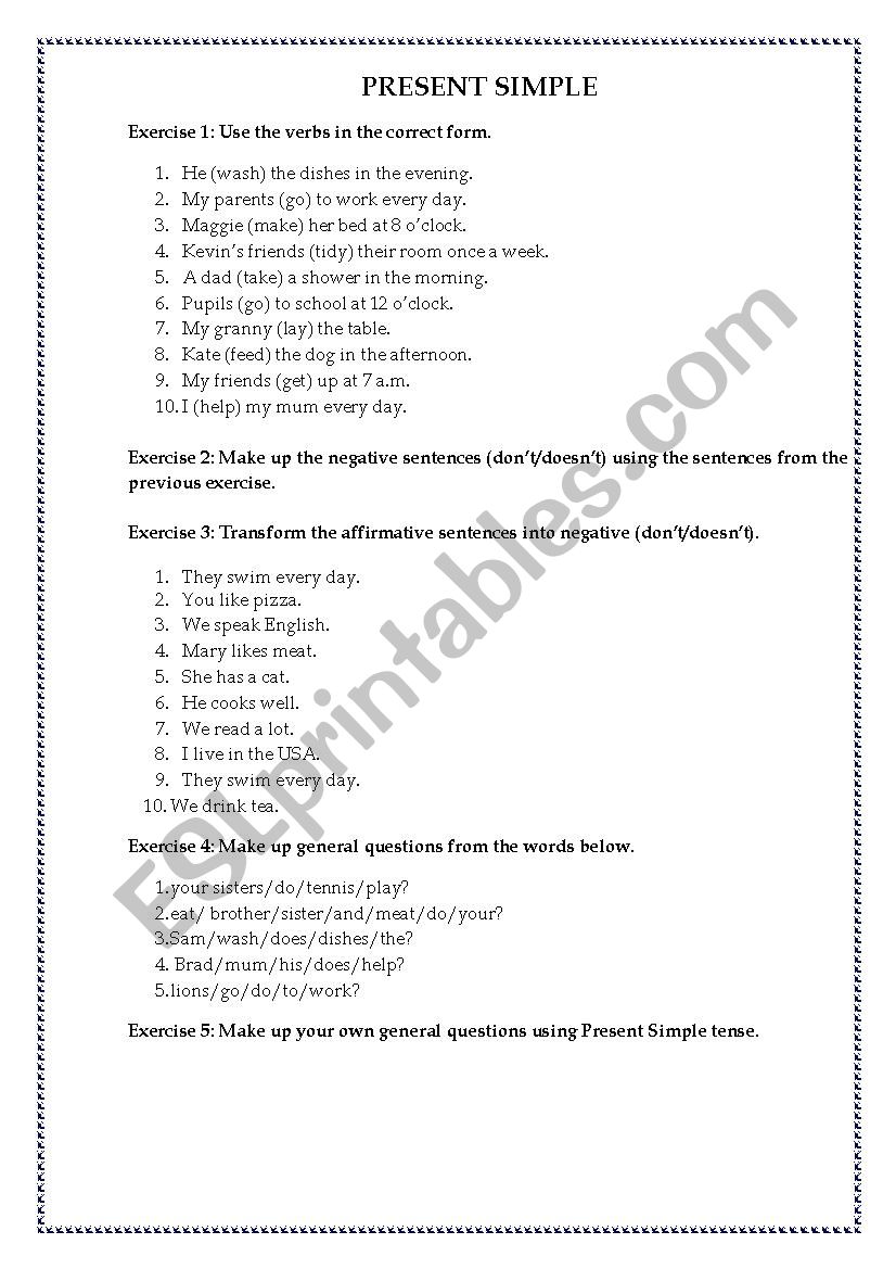 Present Simple  worksheet