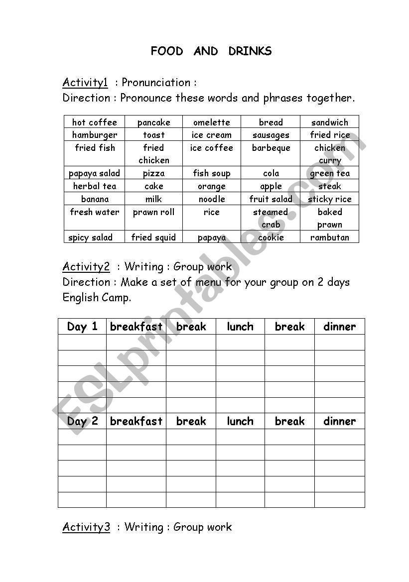 Food worksheet