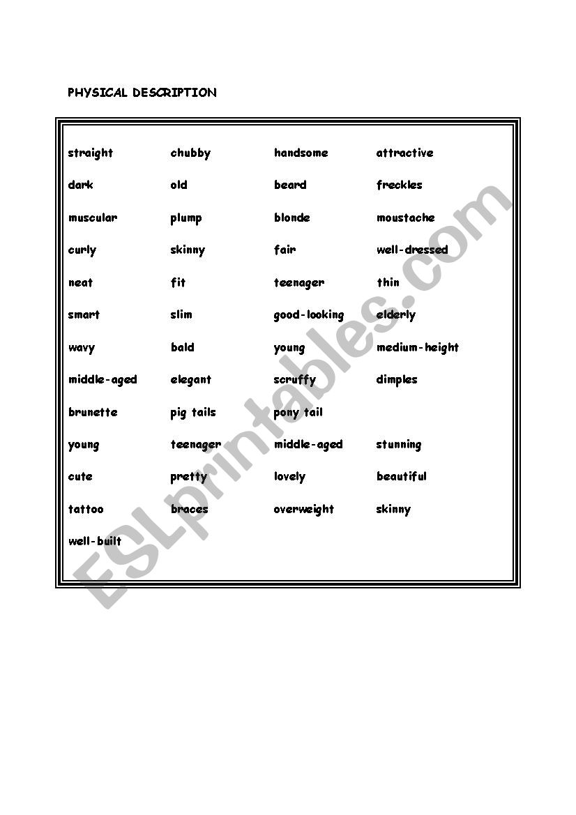 Physical description worksheet