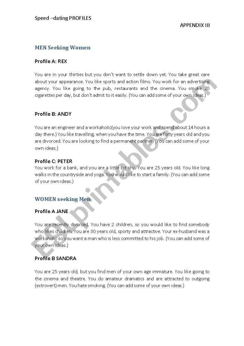 Speed Dating Role Play worksheet