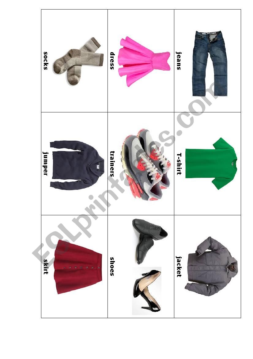 clothes cards worksheet