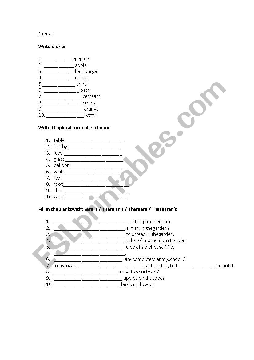 Plurals worksheet