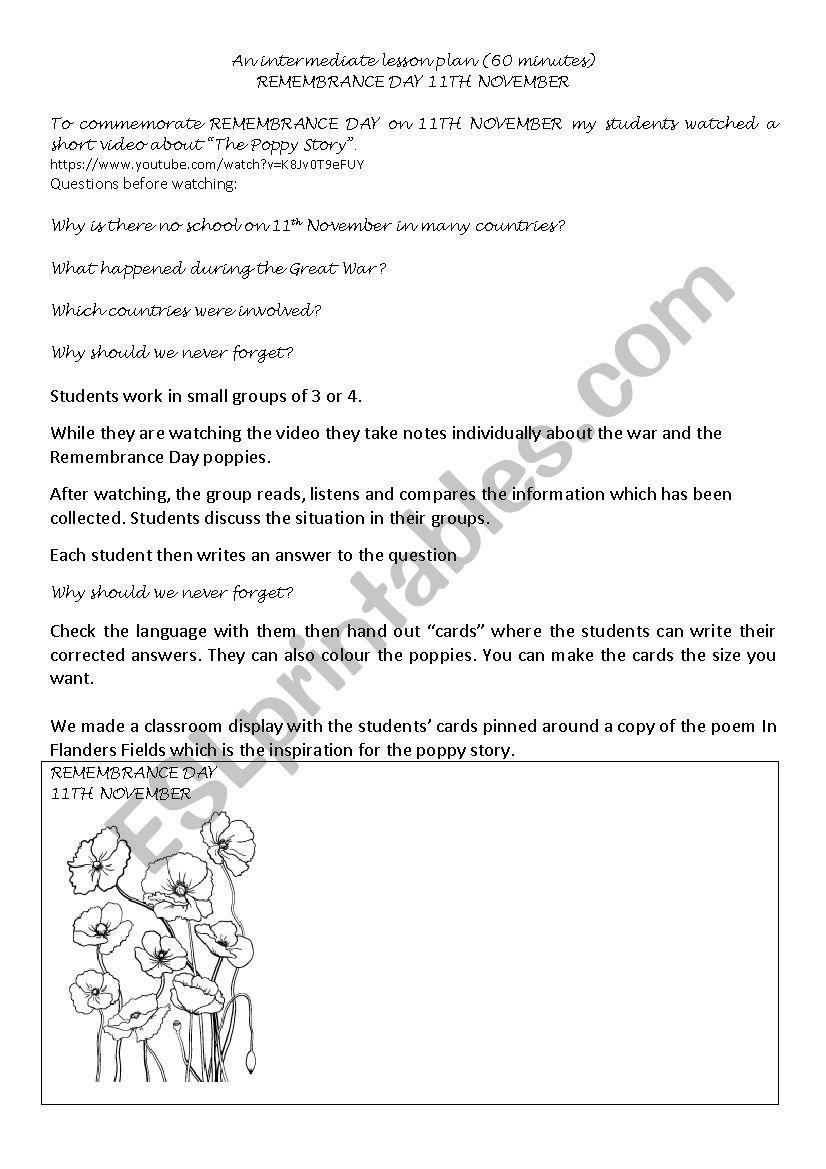 Remembrance Day worksheet