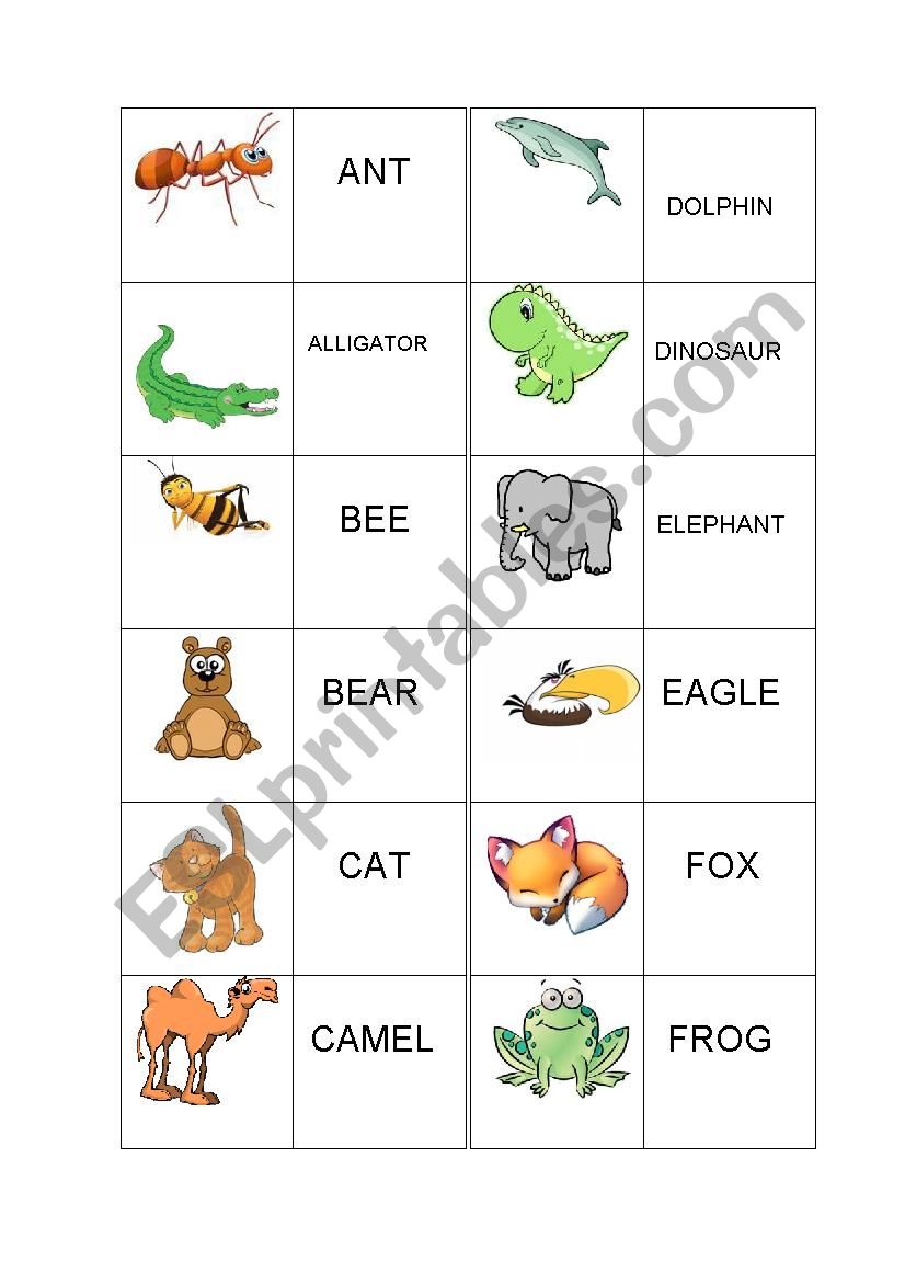 Memory game animals part 1 worksheet