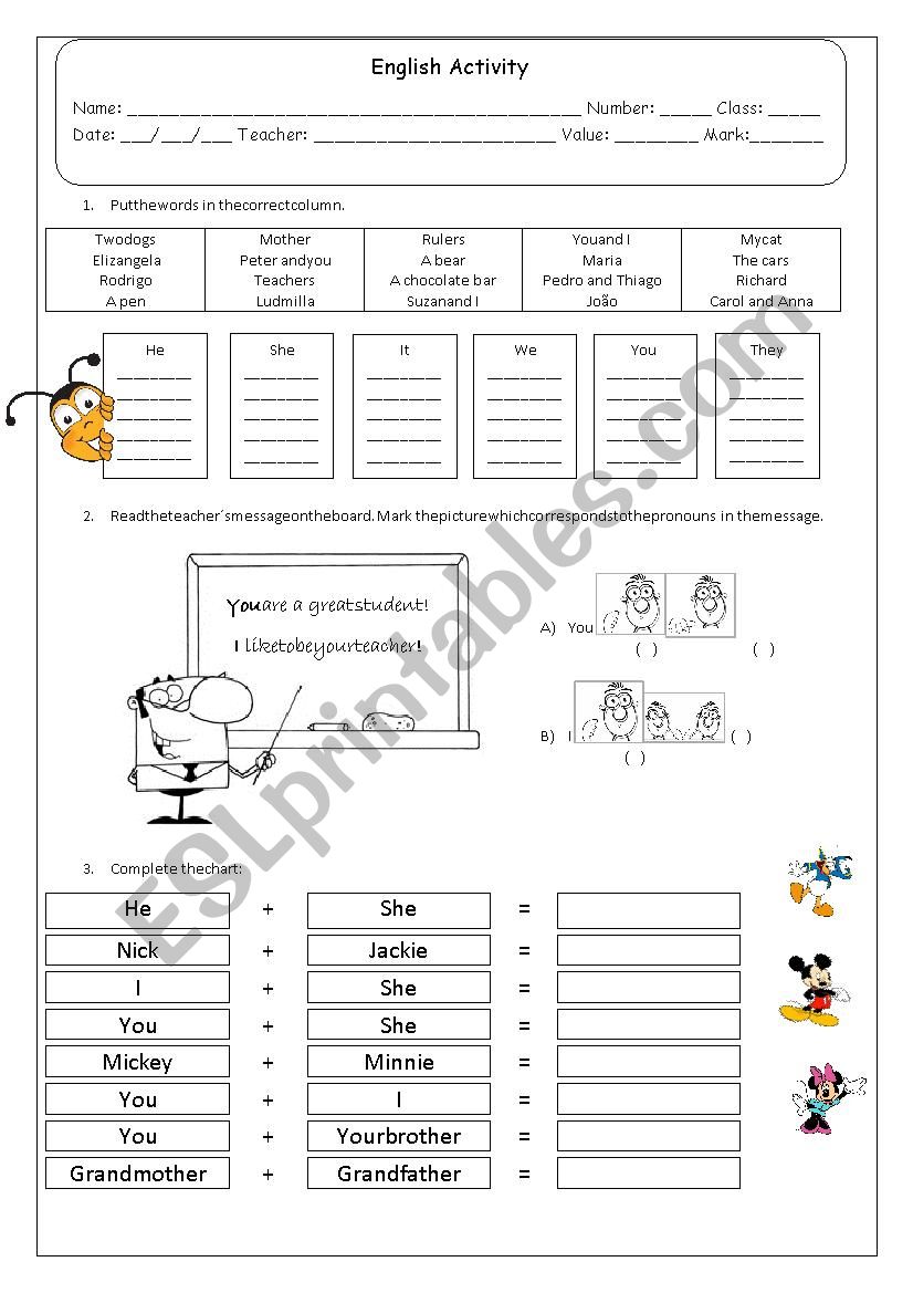 Personal Pronouns worksheet
