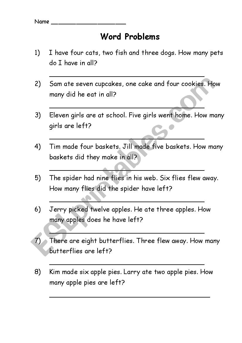 Math Word Problems worksheet