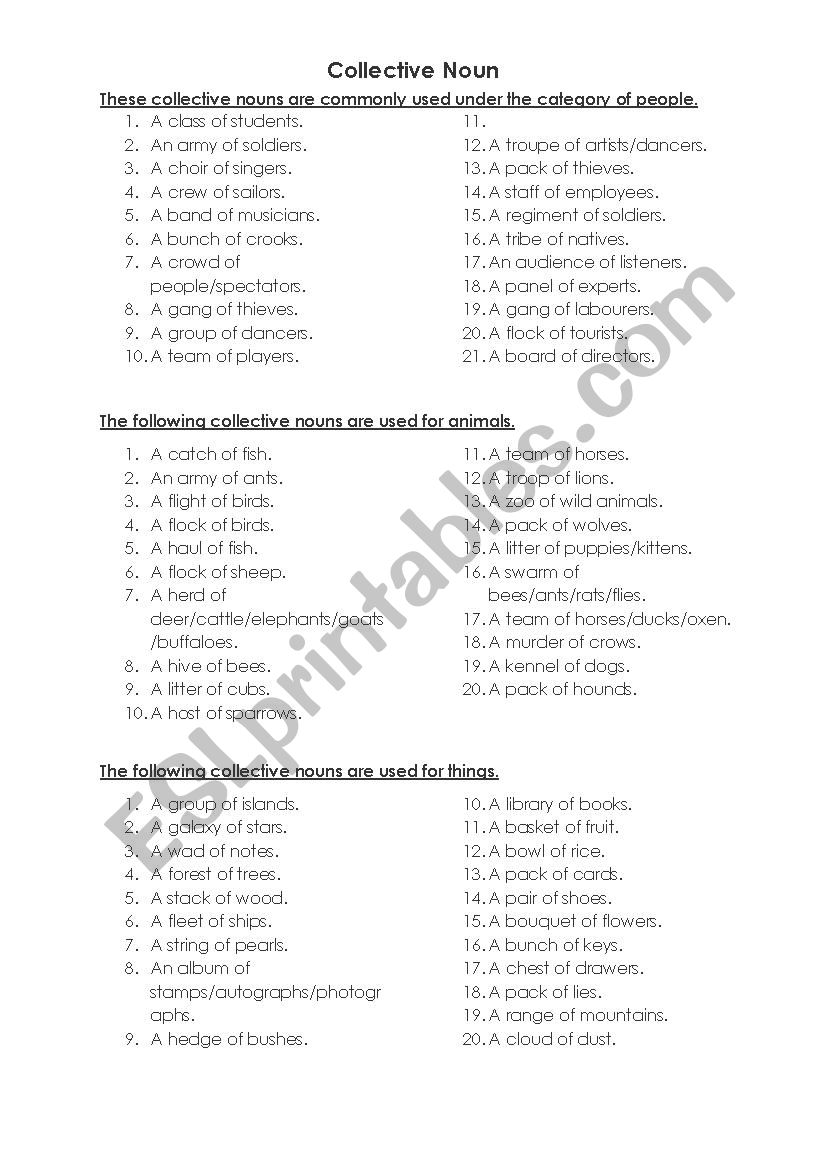 Collective Noun worksheet
