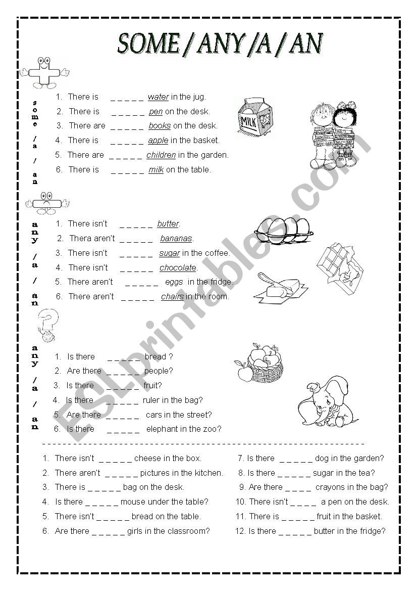 some/ any / a / an worksheet