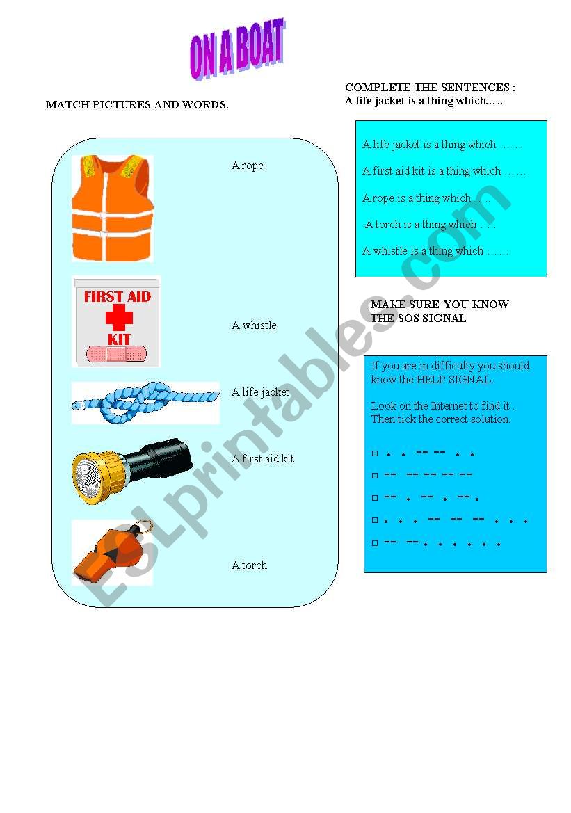 ON A BOAT worksheet