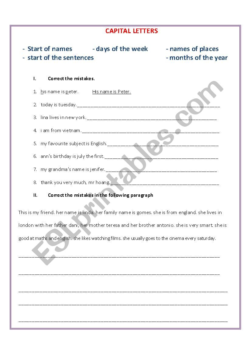 Capital Letters worksheet